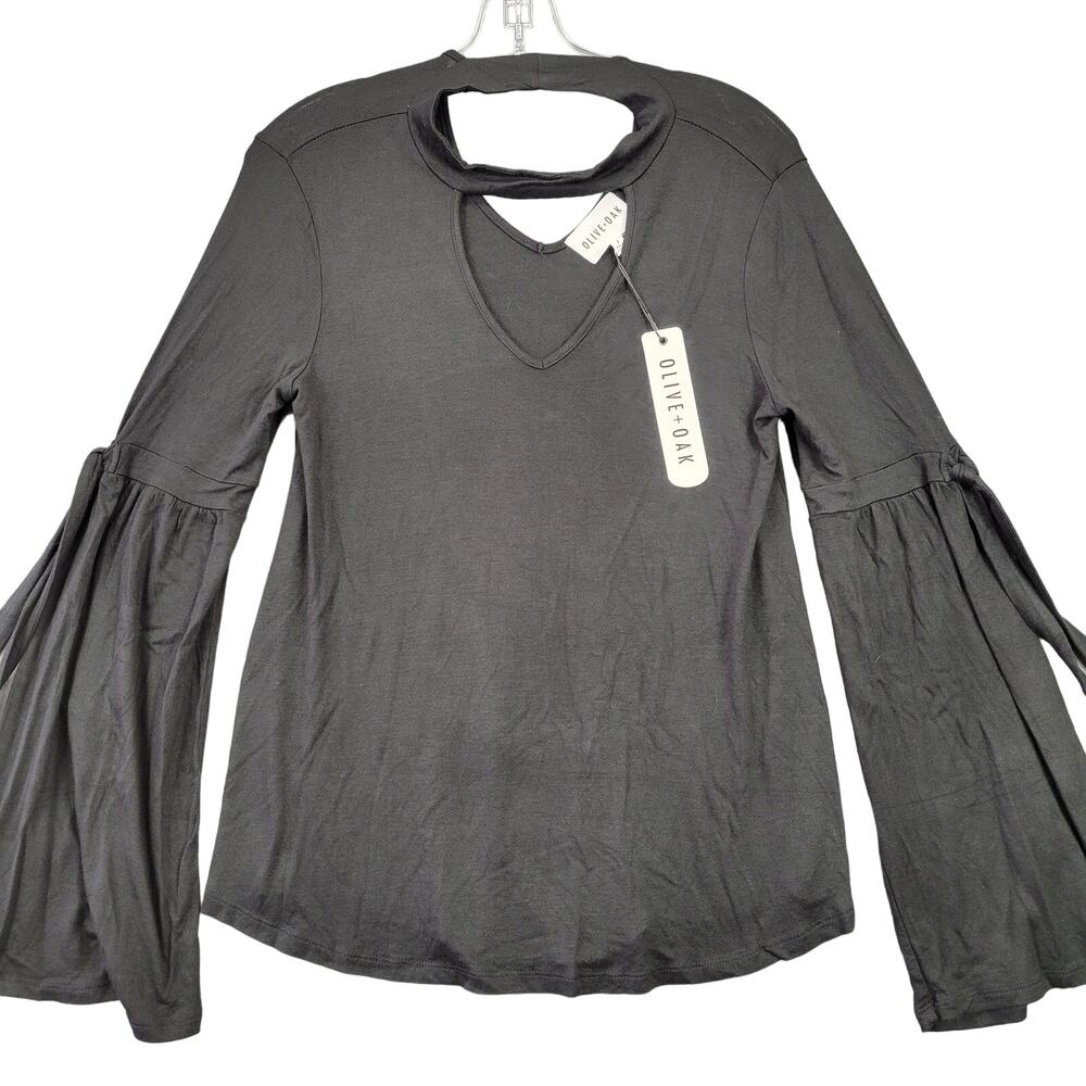 Olive Oak Black Cutout Shirt NEW Stretch Grunge Long Bell Sleeves Women's Size S
